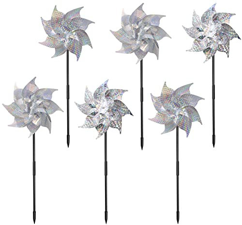Kelamayi Reflective Bird Repellent Windmill,6 Pack Laser Reflective Bird Deterrent Scare Birds Bird Control Devices Wind Energy for Pests Protect Garden and Orchard