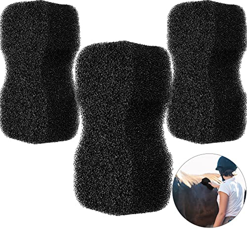 Eaasty 3 Pcs Horse Groomer Sponge Scrubber Massager Horse Grooming Brush Kit Supplies Large Soft Care for Cleaning Washing Bathing, Black, 4.33 x 7.87 x 2.56 Inch