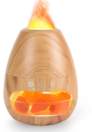 2-in-1 Aroma Diffuser & Salt Range Pakistan Leuchte, GuKKK Aroma Diffuser Mit Flammen Effekt, 200 ml Befeuchter, Diffusor für ätherische Öle, Aromatherapie Düfte Luftbefeuchter mit 2-Helligkeit