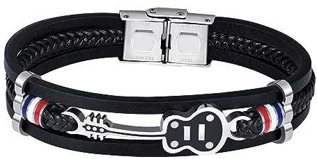 Feilok Gitarre Armband: Herren Leder Armband mit Geflochtenem Design - Premium Lederarmband für Männer