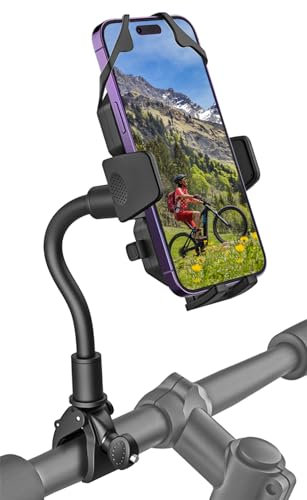 woleyi Bike Phone Mount Gooseneck, Flexible Bicycle Mobile Phone Holder for Motorcycle Scooter Stroller - Universal Handlebar Clamp for iPhone 15 Pro Max 14 13, Galaxy, 4-7 Smartphones