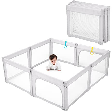 Doradotey Laufstall Baby Faltbar 150x180cm, Verstellbarer Laufstall Oxford Gewebe, Laufgitter Faltbar Atmungsaktiver für Babys