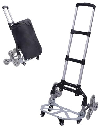 Sackkarre Treppensteiger Klappbare Treppensackkarre mit Leiselaufrädern und Abnehmbarer wasserdichter Tasche, Aluminium Sackkarre Treppe Höhenverstellbarer Griff, Tragkraft 75 kg