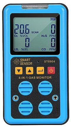 SIUKE Détecteur de gaz 4 en 1, Moniteur de gaz 4 en 1 Détecteur de gaz portable reable H₂S O₂ et LEL Moniteur multi-gaz Renifleur de gaz professionnel avec écran L Mode d'alarme Flash de vibration son