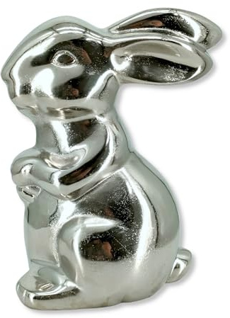 Metall Hase Silber glänzend 19 x 24cm Tier Deko Figur Skulptur Dekofigur Ostern
