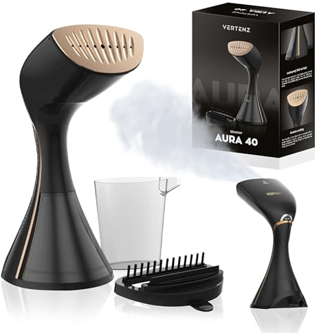 VERTENZ Aura 40 Handdampfbürste Steamer | Dampfglätter Reise & Reisebügeleisen Dampf | 1350–1650 W | 27 g/min Steam | 260 ml Tank | Handbügeleisen & Bügeleisen für Kleidung und Hemden