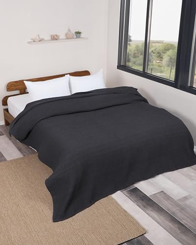 Nottoc Couvre-lit double gris 220x240 cm - Piqué gaufré de qualité supérieure 100% coton - Couverture d'été légère