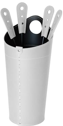 LIMAC Juego de hierros de chimenea con mango de cuero, bolsa portafolios, utensilios de chimenea, bolsa portahierros, producto de Limac Design®, color blanco