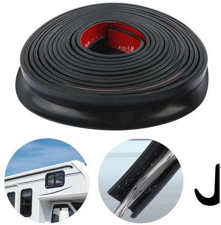J-Shaped Silica Gel Rain Gutter Motorhome, Self-Adhesive Rain Gutter for Gazebo, Black, 5 m Long Edge Protection Profile, Suitable for Vehicle, Truck, Motorhome, Boat, Car, Van, Door, Motorhome