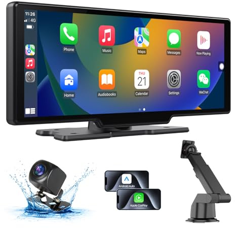 Wireless Carplay Screen for Car, 10.26 HD Car Stereo Touch Screen with Android Auto& Carpaly, 1080p Backup Camera, Car Audio Receiver with Voice Control, Mirror Link, Bluetooth, Navigation