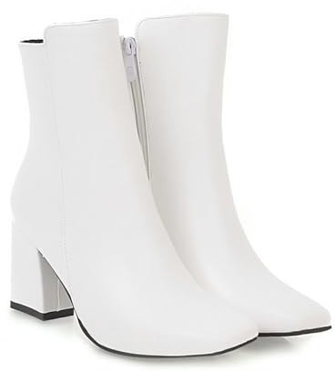 FQMAYPO Stivaletti Caldi da Donna Stivaletto con Tacco Basso A Blocco Grosso con Cerniera Stivaletto Chelsea A Punta Quadrata Autunno Inverno Stivali in Pelle di Vitello Medio
