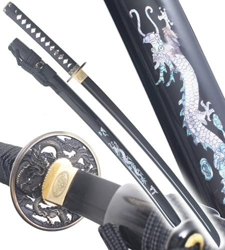 Danzan Katana en Bois Lame en Bois Katana Dragon Noir Epee Sabre Katana Japonais - Lame Bois Noire