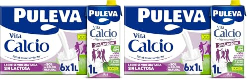 Leche Puleva Vita Calcio Semidesnatada sin Lactosa brik 1L - Caja 6 litros (Paquete de 2)
