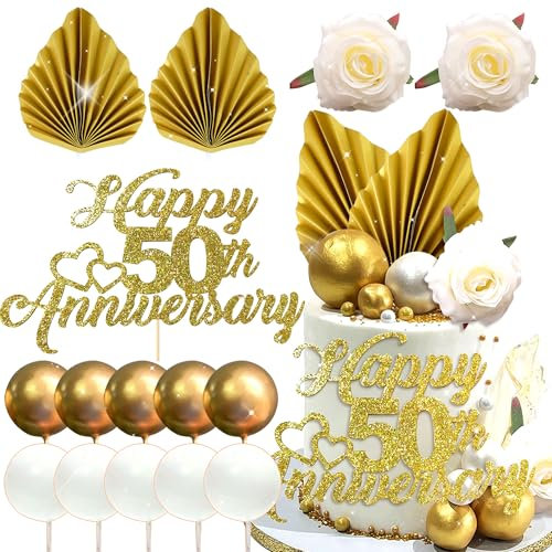 LaVenty Glitter Happy 50th Anniversary Cake Topper 50 Golden Years Cake Topper 50th Wedding Anniversary Decorations