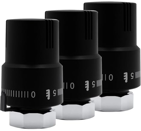 VANCOCO 3 unidades M30 × 1,5 mm cabeza termostática válvula para radiador, termostato, válvula de calefacción, color negro, sensor líquido con posición anticongelante