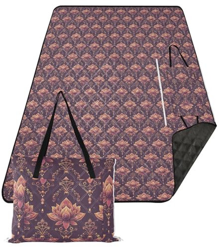 EtherSpher Picknickdecke mit violetter Blume, traditionell, böhmisch, wasserdicht, sandabweisend, für Park, Reisen, Picknickdecke für Gras, Frühlingsgeschenke, Colcha Para, Picknick