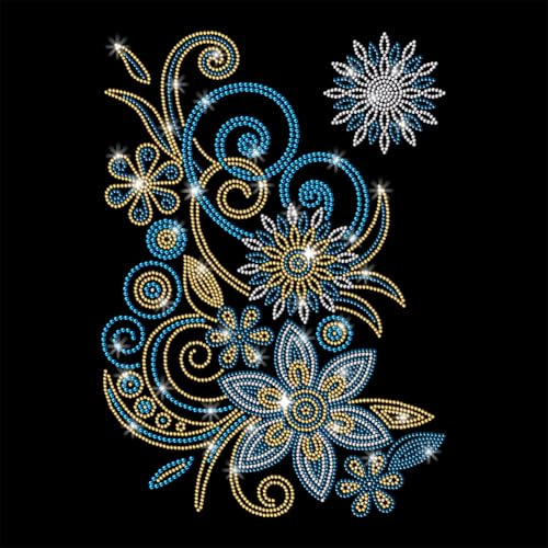 GOMAKERER 1pz Trasferimento di Strass Da Stirare, Toppa Termoadesiva con Motivo Floreale Arrotolato Blu Decalcomanie Trasferimento Termico In Cristallo per Magliette Cappelli Giacche Decorazioni