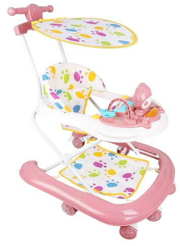 XUANYU Girello per bambini con stazione di gioco, carrello di risveglio a piedi girello, regolabile in altezza, sedile confortevole, per 6-36 mesi ragazzi e ragazze (rosa III)