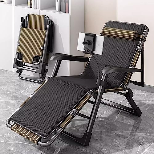 Klappbare, tragbare Chaiselongue für draußen, Schwerelosigkeitsstuhl mit Kissen und Handyhalterung, Campingstühle für Erwachsene, verstellbare Liegestühle, für Terrasse, Garten, Pool, Strand