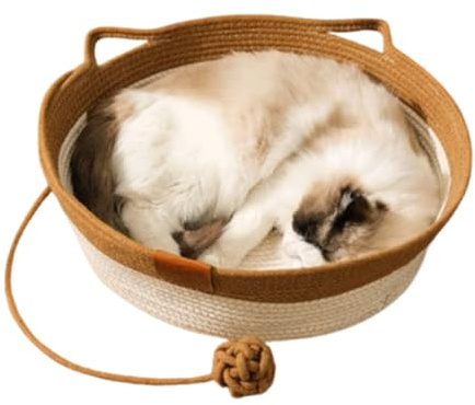 JIEBWCHA Geflochtener Seilkorb Für Katzen | Baumwollseil-Korb Mit Ohren,Atmungsaktive Möbelschutz Nestmatte Für Kätzchen Spielzeug Hasen Kleintiere Wohnzimmer