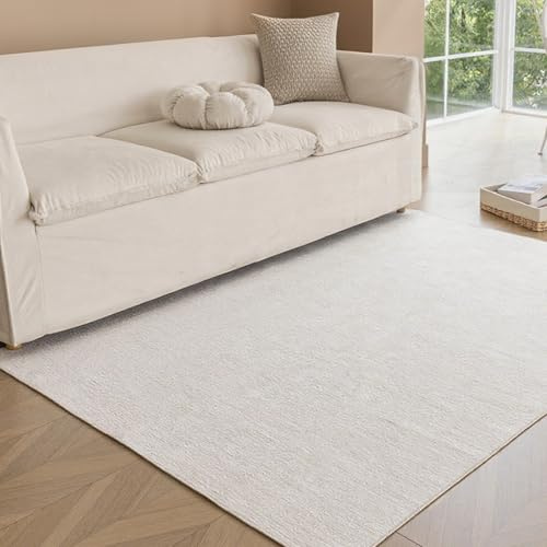Obundi 120x160cm Waschbar Kinderteppich rutschfest Creme Teppich für Büro | 5mm Dicke, Dünner Teppich, Rutschfest, für Wohnzimmer, Schlafzimmer, Eingangsbereich, Küche, Esszimmer
