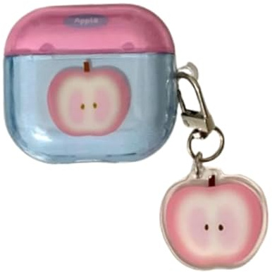 GULVQYF Graziosa custodia per auricolari per AirPods 4, design divertente e creativo con motivo mele con portachiavi, per donne e ragazze, custodia protettiva per Air Pod 4a generazione (D)