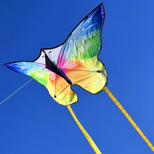 Schmetterling Drachen Butterfly Kites,Kinder-Drachen,Einleiner Flugdrachen für Kinder ab 3 und Erwachsene,140 x75cm Einleiner-Drachen mit 100m Drachenschnur und 8x75cm Langen Buntem Schwänzen