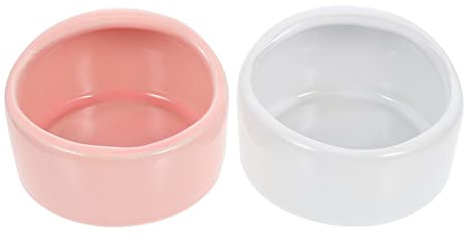 BESTonZON Ceramic Hamster Feeding Bowls 2pcs Set Washable Food Dishes Pink and White Decorative Hedgehog and Guinea Pig Snack Bowls for Small Pets