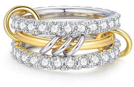 Joo&Rind Bague Femme Or et Argent 18 Carats Plaqué Acier Inoxydable Bague Empilables Anneaux Multi-Maillons Connectés Bague Pouce pour Femme