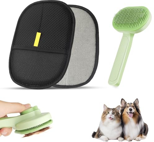 Fell Magnet Handschuh & Selbstreinigende Fellblitz Bürste Katze, 2er Katzenhaarentferner Handschuhe mit Edelstahlkamm zum Entfernen Von Tierhaaren, für Lang- und Kurzhaar Katzen & Hunde (Tiefschwarz)