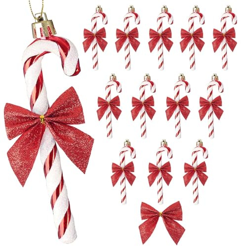 HERZWILD 12pcs Zuckerstangen für den Weihnachtsbaum rot Zuckerstangen zum hängen und Schleifen Christbaumanhänger Zuckerstange (Red)