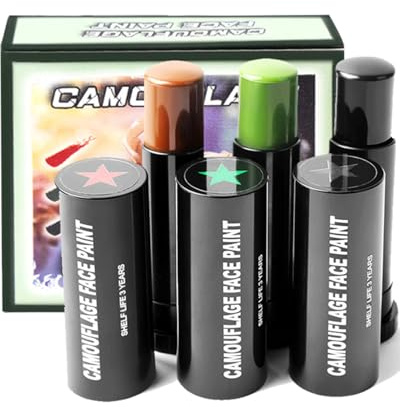 Bolígrafo de pintura facial de camuflaje tricolor – Negro, Marrón, Verde, Color Cara y Bodypainting Colores Maquillaje Set para paintball, ejercicios de caza, juegos de rol – Desarrollo de color y