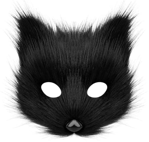 EIH1 Maschera da volpe per Halloween, feste, cosplay, travestimenti, peluche, mezza faccia, carnevale, Natale（Nero）