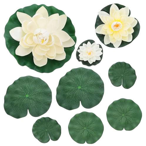 POPETPOP 9 Piezas de Loto Flotante: simulación de Flores de Loto con nenúfares Verdes para estanques pequeños. Plantas flotantes Artificiales para acuarios y Piscinas.