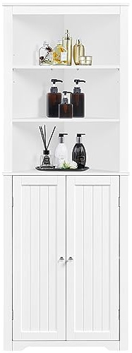 Yaheetech 5-Tier Bathroom Tall Corner Cabinet, Free Standing Triangle Storage Cabinet with 2 Doors and Adjustable Shelves, 163cm Height Corner Bookcase for Living Room, Office, Kitchen
