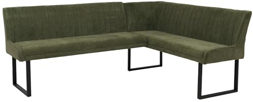 Banco de esquina HWC-O82, banco de comedor, Öko-Tex (310 g/m²), tela de chenilla, textil y metal, 210 x 159 cm, color verde