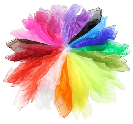 Aevorant Lot de 20 Foulards de Danse en Mousseline de Soft Fabric – May Support Multifonctionnel aux Couleurs Vibrantes pour l'Éveil des Bébés, la Décoration et Les Projets Créatifs (25x20 cm