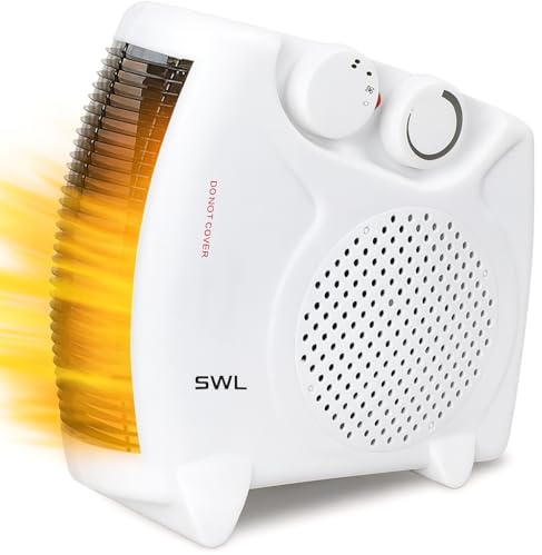 SWL 2000W Upright & Flat Fan Heater | Dual Position Portable Electric Heater with Thermostat, 2 Heat Settings, Cool Air Mode & Safety Protection | Compact Room Heater for Home & Office