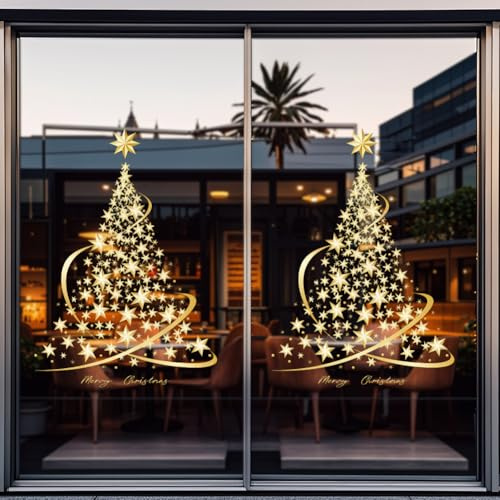 Weihnachtsdeko Fenster, Weihnachtsbaum Fensteraufkleber, Fensterbilder Weihnachten, Statische PVC Aufkleber für Schlafzimmer, Schaufenster (2 Stück) (B)