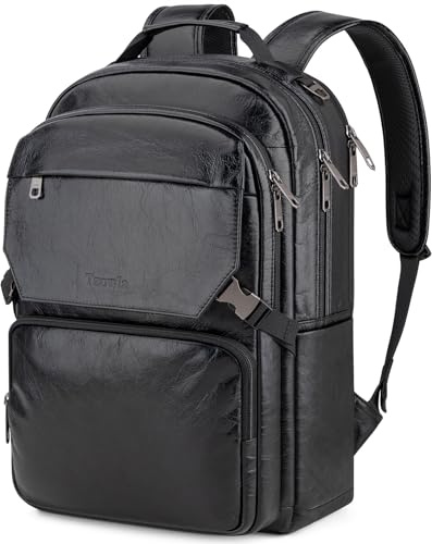 Tzowla Mochila de piel para hombre, mochila clásica de piel auténtica para mujer con puerto de carga USB/tipo C para portátiles de 15,6 pulgadas, mochila de día delgada para trabajo, negocios, color