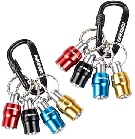 Geinxurn 8Pieces Magnetic Drill Bit Holder Keychain Set, 1/4 Hex Shank Quick-Change Bit Extension Aluminum Alloy Screwdriver Bit Holder for Nut Driver, Drill Bits with Carabiner
