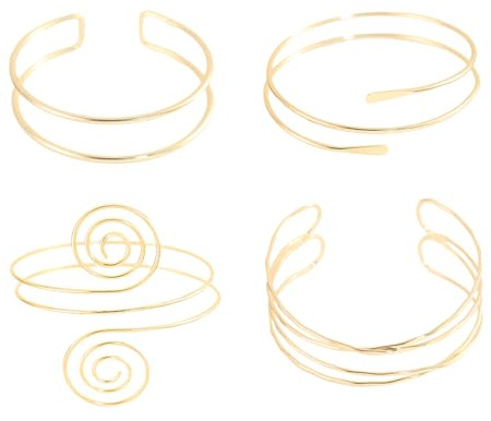DWAKIZE 4 Pcs Arm Cuff Jewelry for Women - Adjustable Minimalist Boho Upper Gold Arm Cuffs Bracelet Bangle Set for Beach Party Festival Gifts