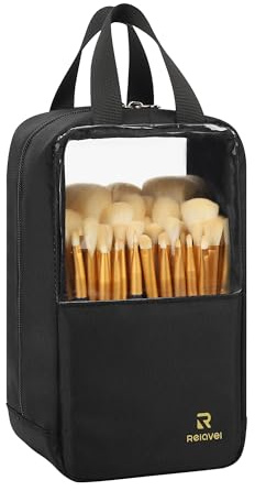 Relavel Makeup Pinsel Tasche, Tragbarer Kosmetiktasche Groß Kapazität Schminktasche, Stand-Up Makeup Brush Holder, Wasserdicht & Staubdicht, Multifunktionale Kosmetiktasche mit Tragegurt, Schwarz