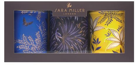 Sara Miller Anniversary Set 3 Round Tin Tea Caddies, Botanical Design, 106mm Diameter x 150mm Height