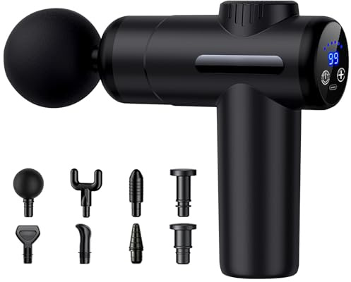 Guyisile Mini Massagepistole,99 Geschwindigkeiten,8 Köpfen,LCD Touchscreen | Muskel Percussion Massagegerät,Rücken Massagepistole mit USB C Aufladung für Schulter Körper Rücken Entspannung Muskel