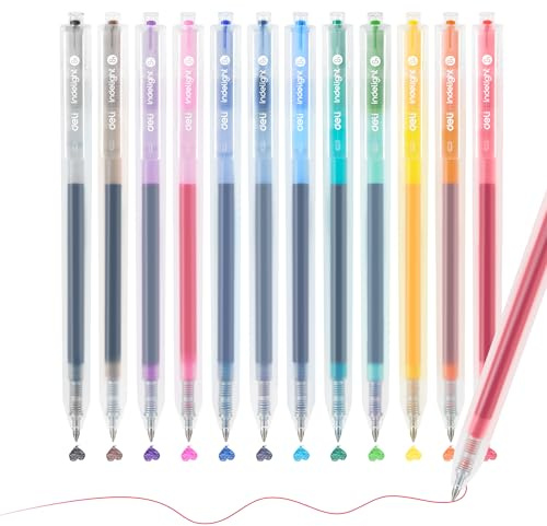 deli 12er Set Farbige Gelstifte 0,5 mm – Standardfarben, Druckkugelschreiber mit feiner Bullet Tip, schnelltrocknende Tinte, transparente Schaftdesigns, Stifte zum Schreiben, Zeichnen & Schule