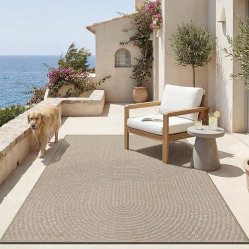 the carpet Mistra - robuster Teppich, modern, langlebig und pflegeleicht, In- und Outdoor, Wohnzimmer, ideal für Küche, Flur und Wintergarten, flachgewebt, Beige, 120 x 170 cm