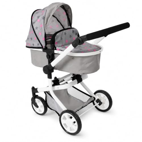 Bayer Chic 2000 Kombi-Puppenwagen Mika 2-in-1, faltbar, 47–80 cm | Mit Schwenkschieber, umsetzbarem Aufsatz und schwenkbaren Vorderrädern – für Puppen bis 52 cm und Kinder von 4–8 Jahren.
