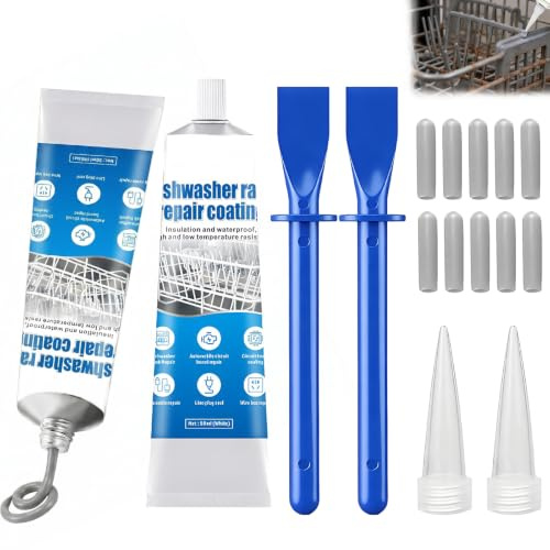 2 Pcs Spülmaschinenkorb Rost Reparatur Anti Rost Spülmaschine 50ml Grau | Dichtungsmasse Wasserdicht, Rostfrei, Reparaturgummi,Oxidationsbeständig, mit Werkzeug Und 10 Spülmaschinenfeste Schutzhüllen