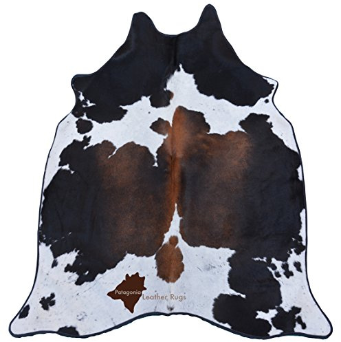 Patagonia Alfombra de Piel de Vaca Black/Brown/White con Borde en Cuero (Cod. 532)